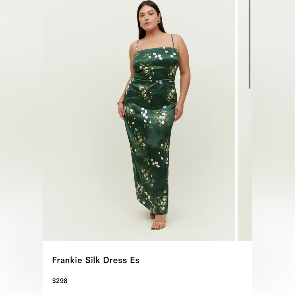 Reformation Dark Green Floral Strapless Dress